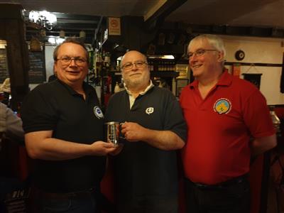 Presenting a tankard to Woody, winner of the passport prize draw at the 2019 Harwich & Dovercourt Bay Winter Ale Festival, at the Waggon, Wix, 19/02/2020