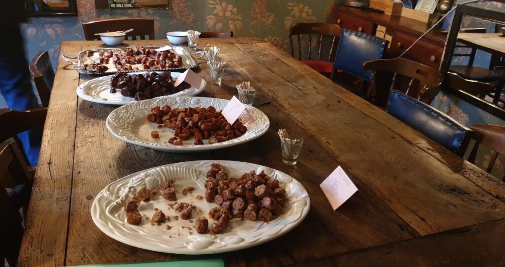Plates of sausages at the Alma Inn